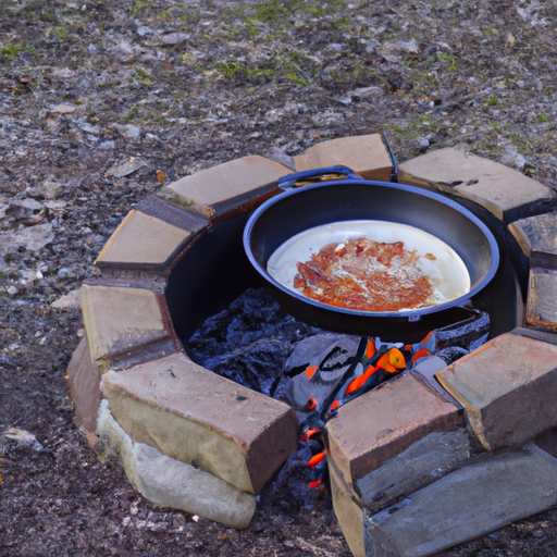 A Dutch oven placed over a campfire, ready to cook a delicious pizza.