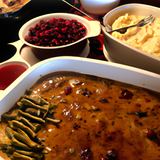 A spread of delicious side dishes, including mashed potatoes, roasted vegetables, and cranberry sauce, complementing the dutch oven turkey.